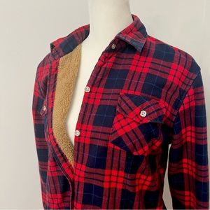Faux fur lined plaid flannel shirt